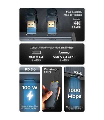 Hub USB 9 en 1 Acteck Nexus Dock Pro HN940 - Conectividad Múltiple Avanzada - Optimiza tu Espacio de Trabajo