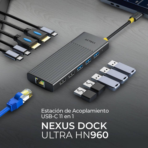 Hub USB 11 en 1 Acteck Nexus Dock Ultra HN960 - Concentrador Multipuerto Completo - Solución Definitiva de Conectividad