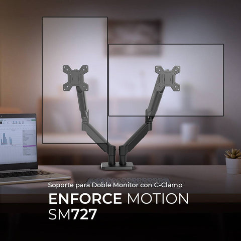 Soporte Articulado para Doble Monitor Acteck Motion SM727 - Brazos Flexibles con C-Clamp - Vista Panorámica Ajustable - Nuevo