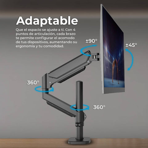 Soporte Articulado para Monitor Acteck Enforce Motion SM718 - Altura Ajustable y Fijación C-Clamp - Ergonomía Personalizada Cómoda - Nuevo