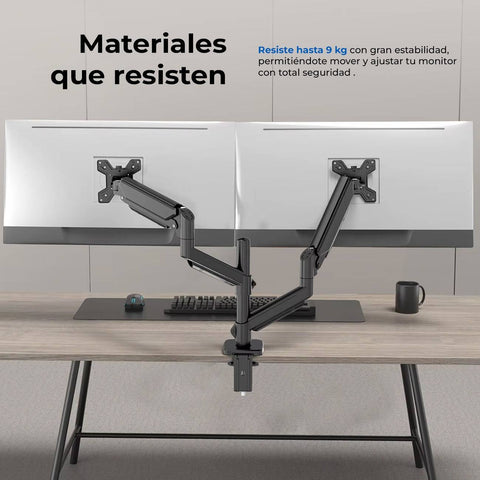 Soporte Articulado para Doble Monitor Acteck Enforce Motion SM728 - Altura Ajustable y C-Clamp - Configuración Dual Impecable - Nuevo