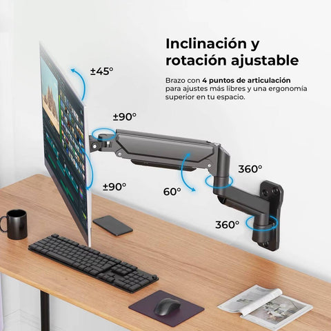 Soporte de Pared Articulado para Monitor Acteck Enforce Motion SM715 - Movimiento Completo y Ahorro de Espacio - Instalación Firme y Segura - Nuevo