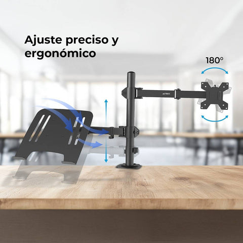 Soporte Doble para Monitor y Laptop Acteck Enforce Zone SM525 - Altura Ajustable y C-Clamp - Estación de Trabajo Flexible - Nuevo