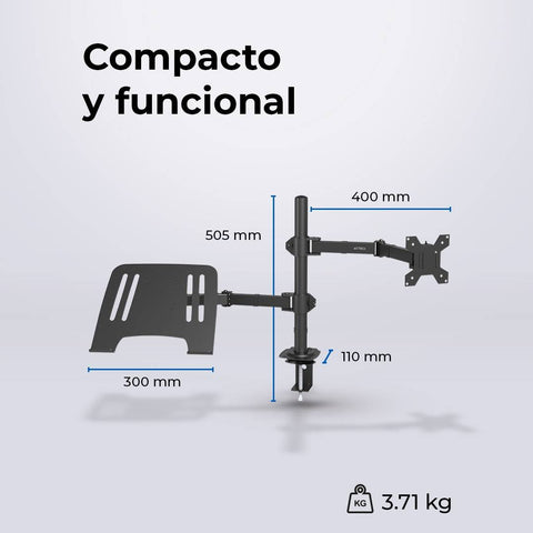 Soporte Doble para Monitor y Laptop Acteck Enforce Zone SM525 - Altura Ajustable y C-Clamp - Estación de Trabajo Flexible - Nuevo