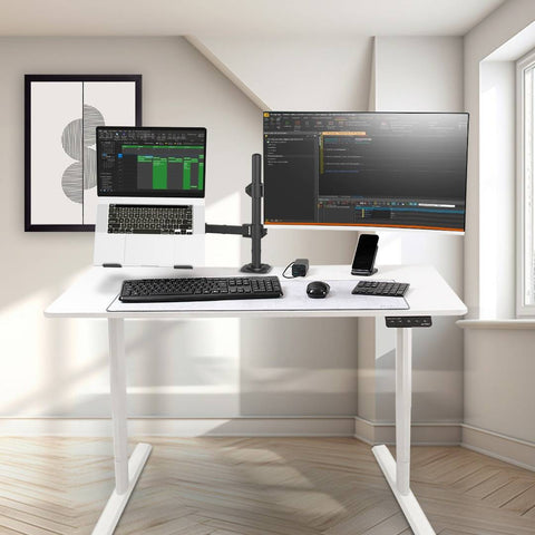 Soporte Doble para Monitor y Laptop Acteck Enforce Zone SM525 - Altura Ajustable y C-Clamp - Estación de Trabajo Flexible - Nuevo