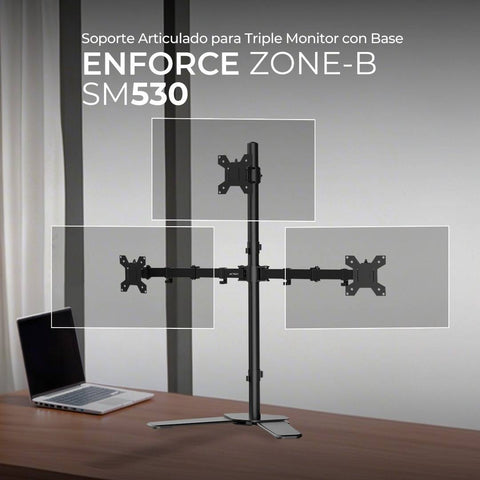 Soporte Articulado para Tres Monitores Acteck Enforce Zone-B SM530 - Base Firme y Ajuste de Ángulo - Inmersión Multitarea Espectacular - Nuevo