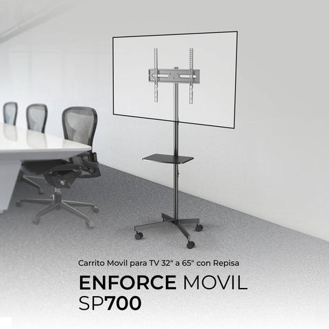 Soporte Móvil para TV Acteck Enforce Movil SP700 - Repisa Integrada y Ruedas con Freno - Movilidad Práctica y Segura - Nuevo