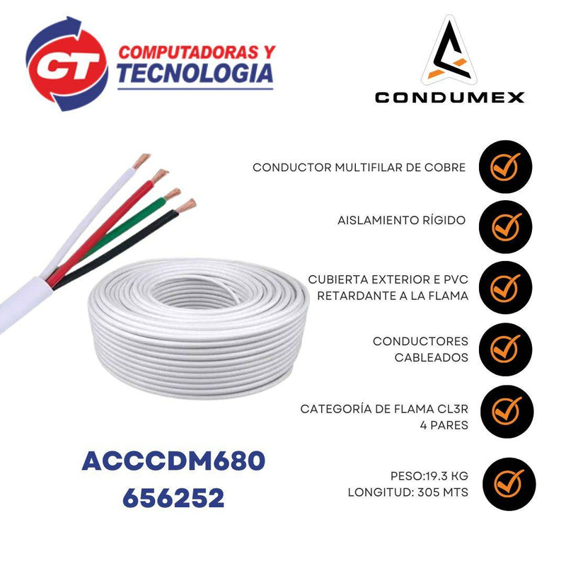 Cable para alarma CL2R - 4/22 AWG, bobina de 350 mt, 100  cobre, color blanco