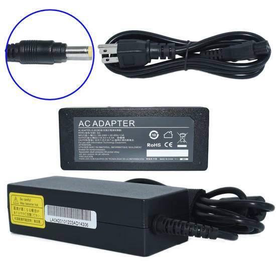 Cargador de Laptop GENERICO 65W AC-HP Punta Amarilla - 65W, 18.5V, 3.5A, HP, Negro