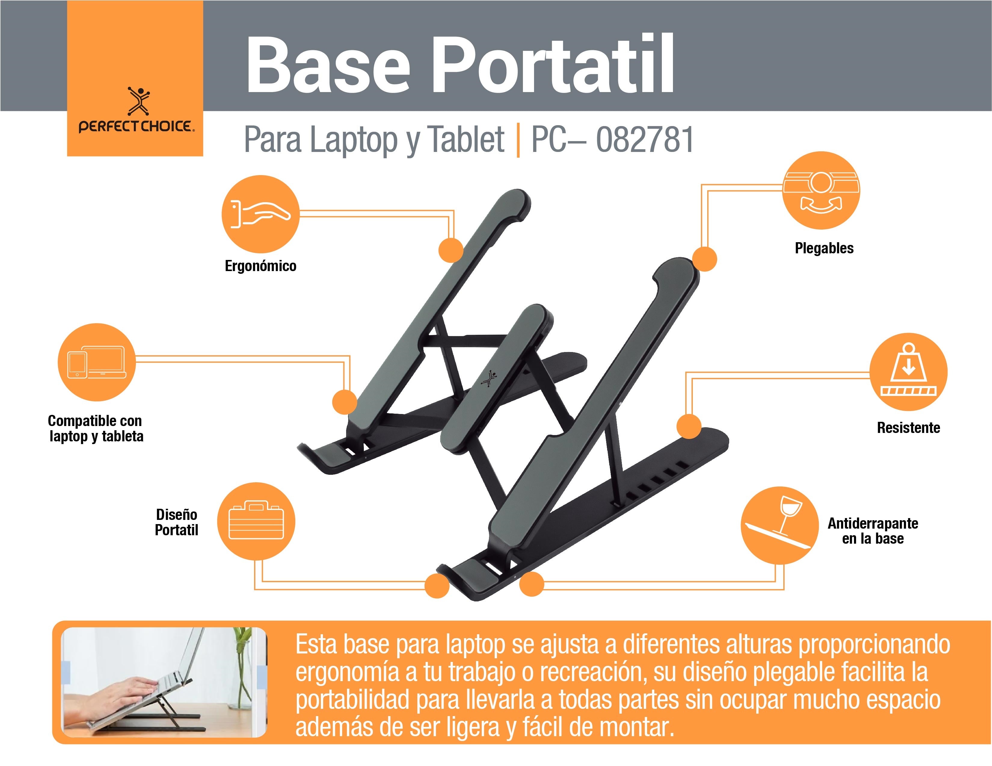 Base Portátil para Laptop Perfect Choice de 8 a 15 Pulgadas - Plegable y Antiderrapante - Diseño Ergonómico