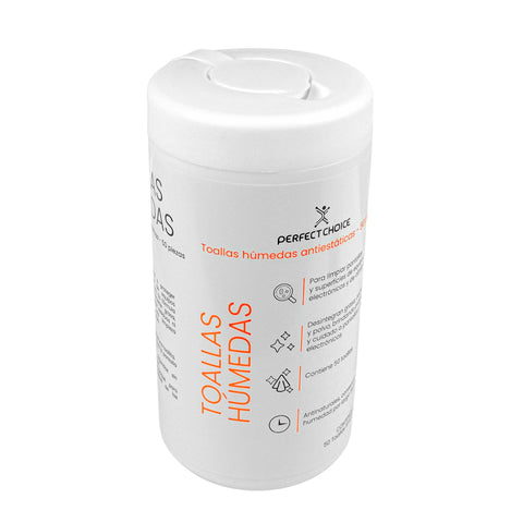 Toallas Limpiadoras para Equipos Eléctricos Perfect Choice Bote 50 pzas - Remueve Grasa y Polvo - Limpieza Eficiente
