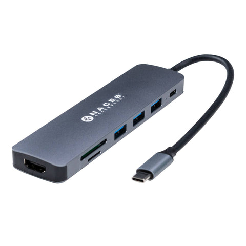 Adaptador Hub Tipo-C Naceb 7 en 1 NA-0127 | Multipuerto de Alta Velocidad | Expansión Total para tu Laptop