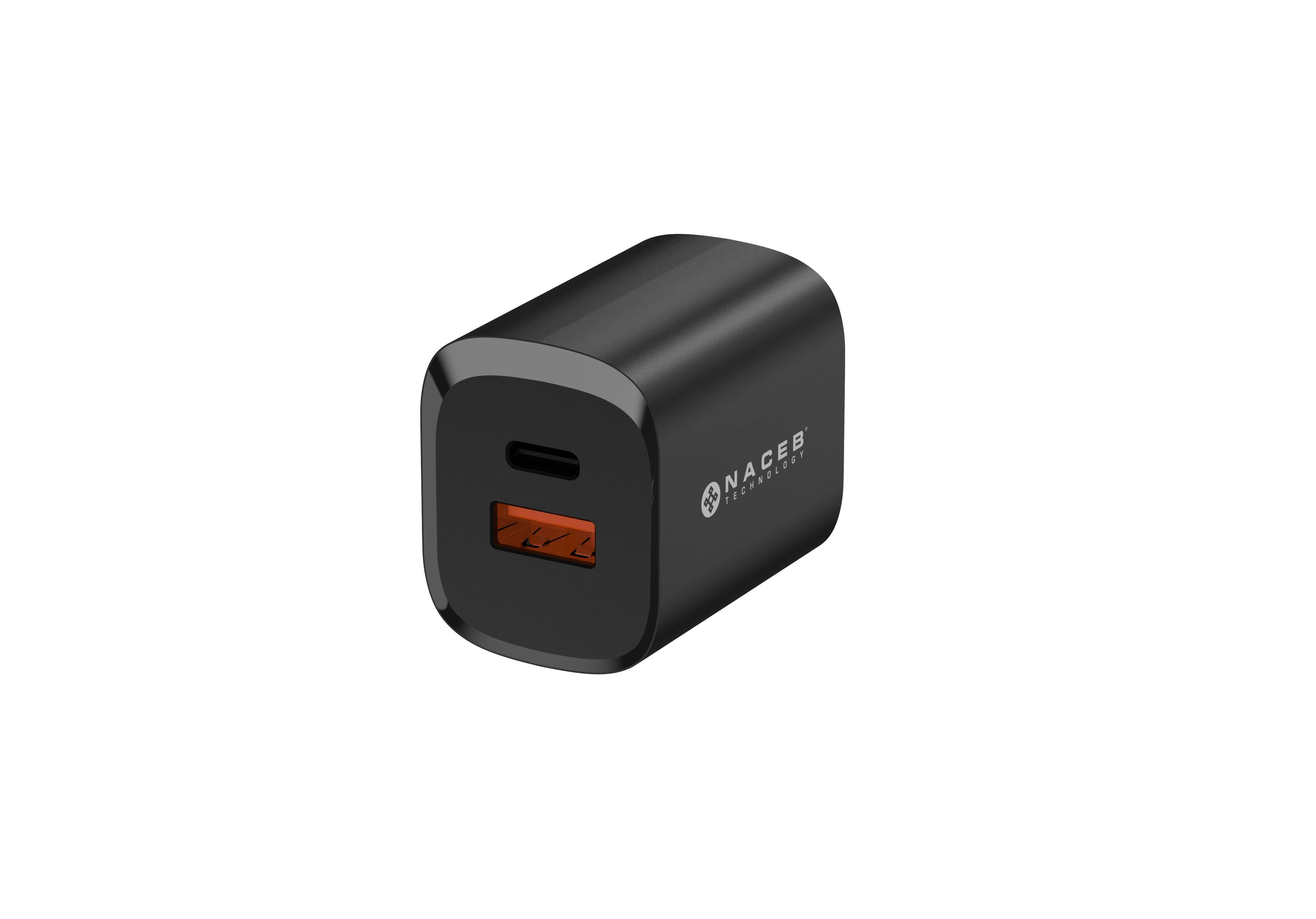 Cargador de Pared Naceb NA-0143 Carga Rápida Doble Puerto USB-A y USB-C