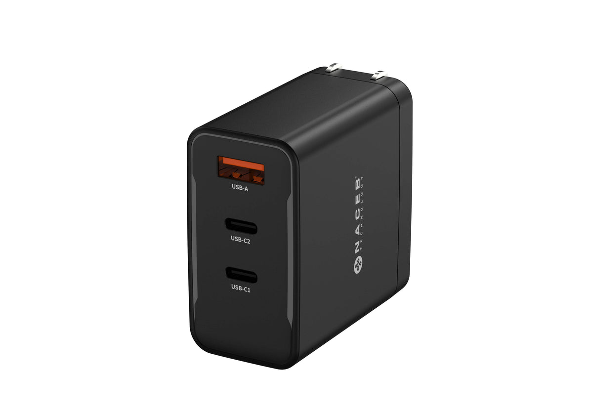 Cargador de Pared GaN Naceb 65W Carga Ultra Rápida Triple Puerto USB-A y 2x USB-C