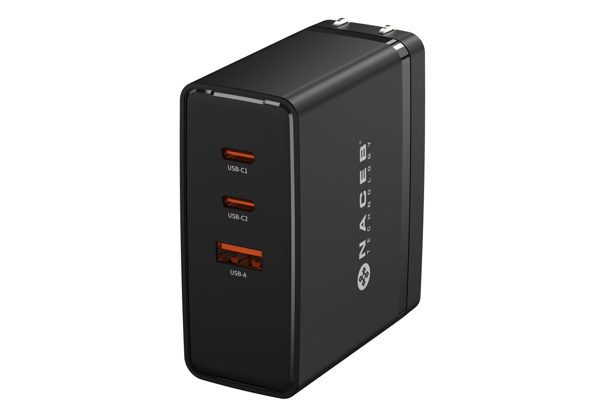 Cargador de Pared GaN Naceb 100W Carga Ultra Rápida Triple Puerto USB-A y 2x USB-C