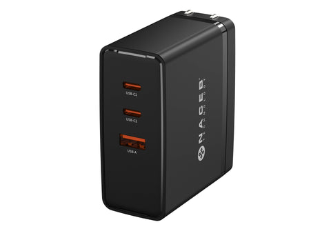 Cargador de Pared GaN Naceb 100W Carga Ultra Rápida Triple Puerto USB-A y 2x USB-C
