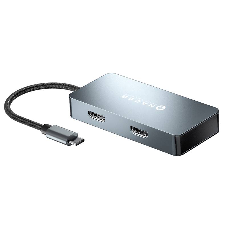 Adaptador Hub USB-C Naceb 7 en 1 Dual HDMI 4K, USB-C, PD 100W y 3x USB 3.0