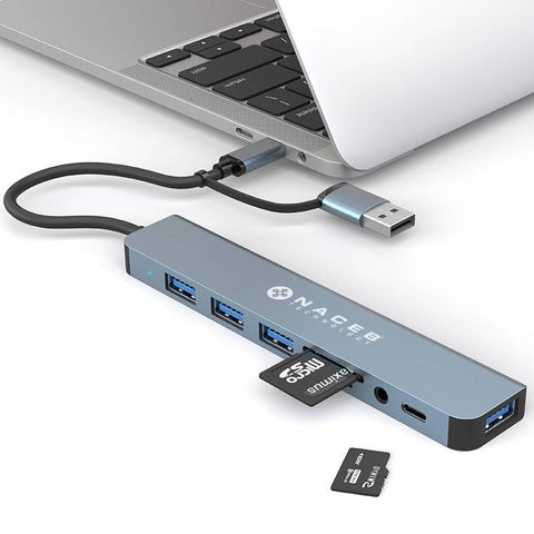 Adaptador Hub USB-C/A Naceb 8 en 1 USB 3.0, 3x USB 2.0, Lector SD/TF y AUX 3.5mm