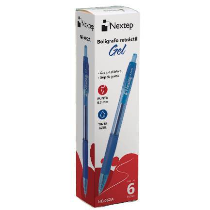 Boligrafo En Gel Marca Nextep Ne-062A Retractil Punto 0.7 Mm Color  Azul  Con 6 Piezas