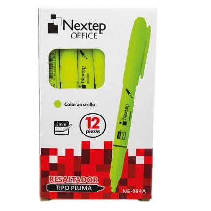 Resaltador Nextep Ne-084A Tipo Pluma Color Amarillo Punta Cincel Con 12 Piezas