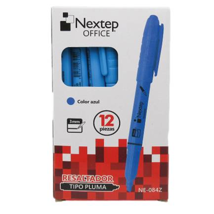 Resaltador Nextep Ne-084Z Tipo Pluma Color Azul Punta Cincel Con 12 Piezas