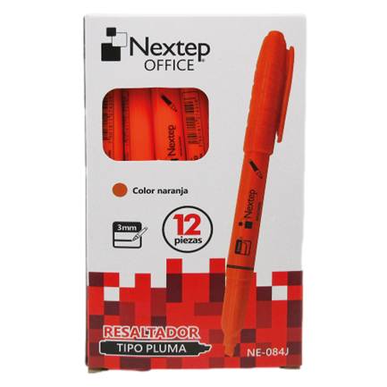 Resaltador Nextep Ne-084J Tipo Pluma Color Naranja Punta Cincel Con 12 Piezas