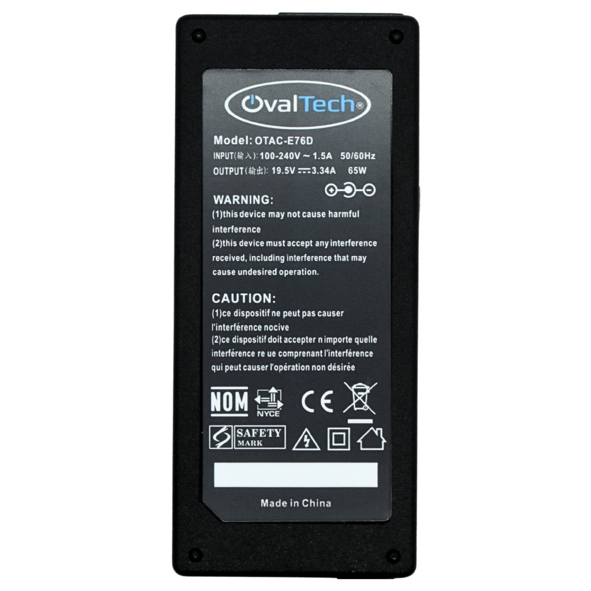 Adaptador / Cargador de corriente para Laptop OTAC-E76D OVALTECH de 65W 19.5V/3.34A C/Blíster + USB