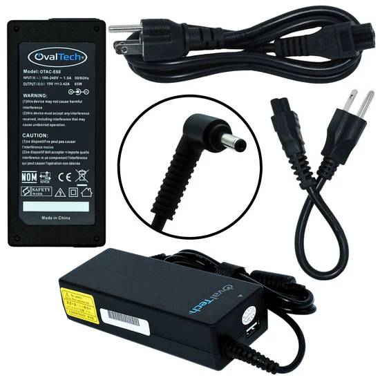 Cargador para Laptop Ovaltech OTAC-E60 65W 19V con Puerto USB Extra 2.1A y Cable Incluido Máxima Versatilidad Nuevo