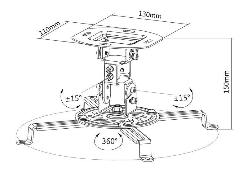 Soporte de proyector OVALTECH OVPR-150MM de 150MM / 360 Grados (Resistencia 13.5kgs)