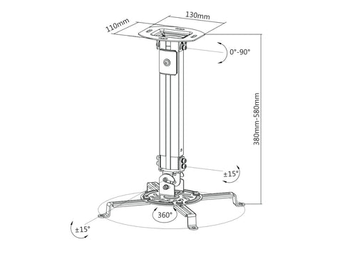 Soporte de Proyector Ovaltech OVPR-580MM Extensible 380-580mm con Giro 360 Grados y Carga 13.5kg Ajuste Perfecto Ultra Resistente