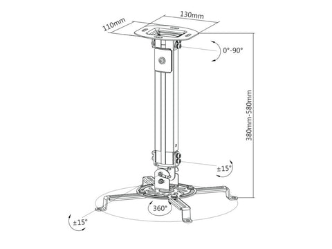Soporte de Proyector Ovaltech OVPR-580MM Extensible 380-580mm con Giro 360 Grados y Carga 13.5kg Ajuste Perfecto Ultra Resistente