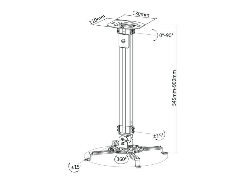 Soporte de proyector OVALTECH OVPR-900MM de 545-900MM / 360 Grados (Resistencia 13.5kgs)