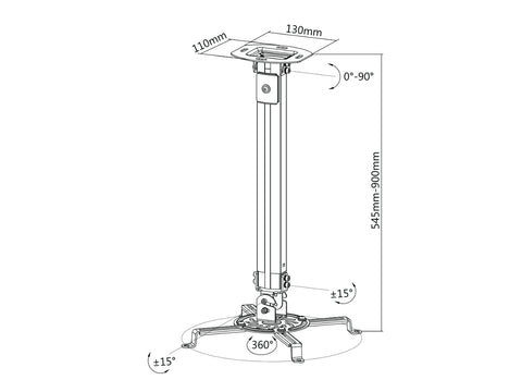 Soporte de proyector OVALTECH OVPR-900MM de 545-900MM / 360 Grados (Resistencia 13.5kgs)