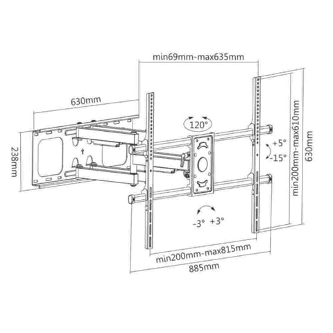 Soporte de Pared Móvil Ovaltech OVTV-M5090 para TV de 50 a 90 Pulgadas Soporta 75kg con Brazo Articulado Ultra Reforzado