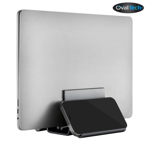 Soporte Vertical Ovaltech OVDESK-LAP para Laptop y Celular Diseño de Escritorio en Aluminio Ahorra Espacio Elegante