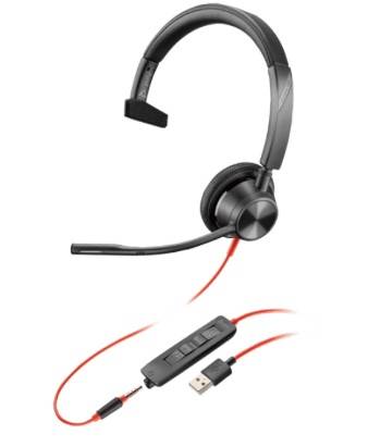 HP Poly Blackwire 3315 USB-A - Diadema Monoaural para Computadora - Audio de Alta Definición - Comodidad Diaria