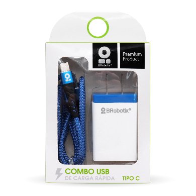 CARGADOR BROBOTIX USB C/CABLE TIPO C CARGA RÁPIDA 963332 - Blanco - Azul, Pared, 5 V, 1 Puerto USB V3.0