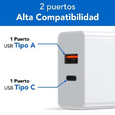 Cargador Carga Rápida - Dual USB V3.0 18W, 1 Puerto Tipo A y 1 Puerto Tipo C BROBOTIX 6000502