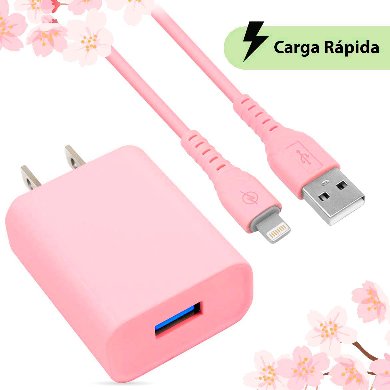 COMBO CARGA RÁPIDA: CARGADOR USB V3.0 + CABLE LIGHTNING. ROSA (6001363) - Brobotix