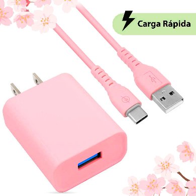 COMBO CARGA RÁPIDA: CARGADOR USB V3.0 + CABLE USB TIPO "C". EDICIÓN ESPECIAL "PINK" (6001332) - Brobotix