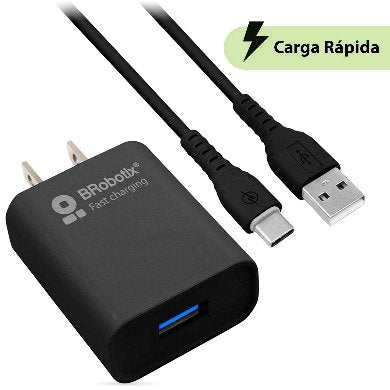 COMBO CARGA RÁPIDA: CARGADOR USB V3.0 + CABLE USB TIPO "C". NEGRO (6001561) - Brobotix