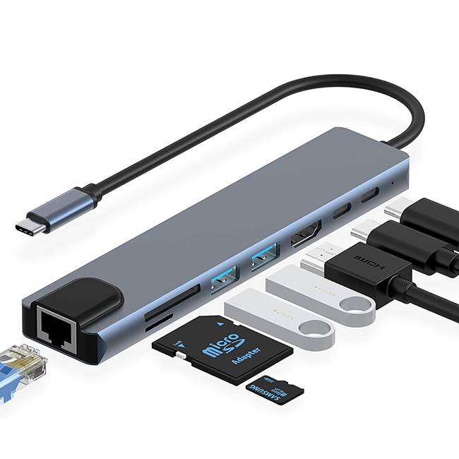 DockStation  HUB DBUGG  8 EN 1 UB GR UB81 Hub 8 en 1 UB81 Urban Balance. Con cables USB 3.0 o 2.0 - HDMI y USB Tipo C. Entrada para tarjeta SD