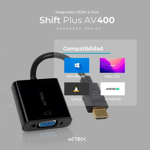 Adaptador Acteck Hdmi A Vga Shift Plus Av400 Macho-Hembra Ac-934756