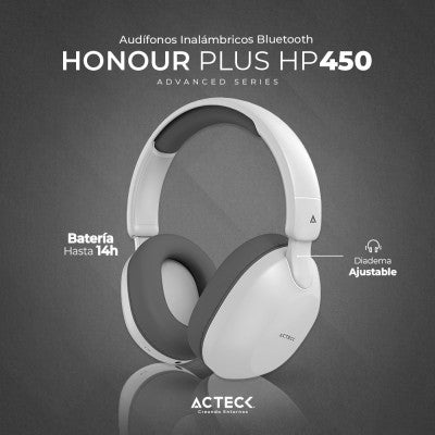 Audifonos Acteck Honour Plus Hp450, Inalámbricos Diadema, Bluetooth, Micrófono Integrado, Blanco