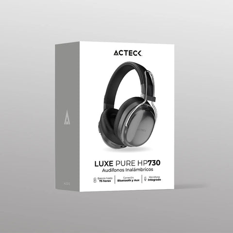Audifonos Acteck Luxe Pure Hp730, Inalámbricos Bt 5.4,  Batería 75 Hrs, Cancelación Activa De Ruido, Micrófono Omnidireccional, Memory Foam