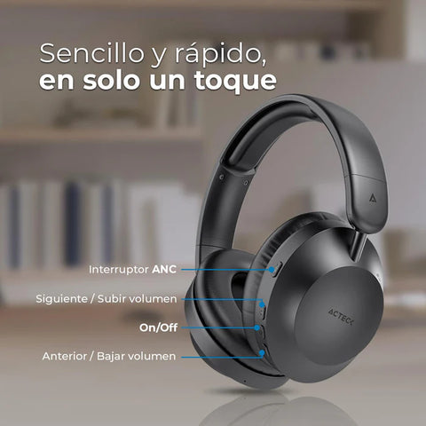 Audifonos Acteck Triton Pro Hp636  Diadema, Inalámbricos, Bt 5.4 - Aux 3.5 MM, Micrófono Omnidireccional, Batería 30 Hrs, Cancelación De Ruido,  Ultraligeros
