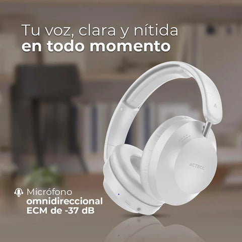 Audifonos Acteck Triton Pro Hp636,  Diadema,  Inalambricos, Bt 5.4 - Aux 3.5 Mm, Micrófono Omnidireccional,  Batería 30 Hrs, Cancelación De Ruido