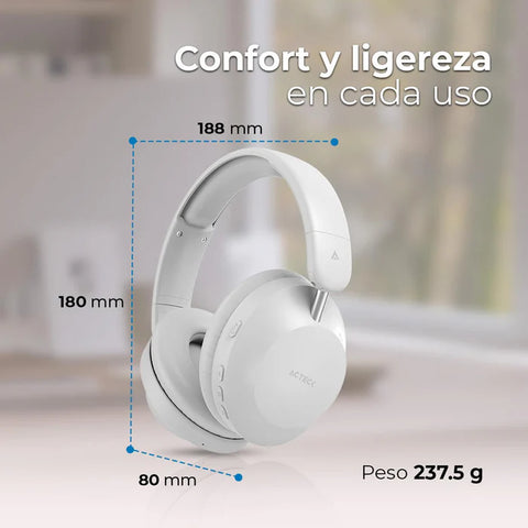 Audifonos Acteck Triton Pro Hp636,  Diadema,  Inalambricos, Bt 5.4 - Aux 3.5 Mm, Micrófono Omnidireccional,  Batería 30 Hrs, Cancelación De Ruido