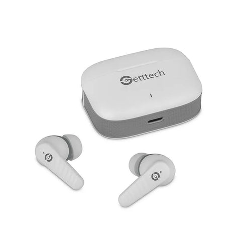 Audifonos Earbud Getttech Bluetooth Blanco Con Gris - Gue-T8Pbl-Wg