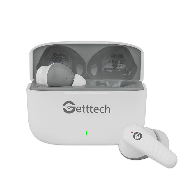 Audifonos Earbud Getttech Bluetooth Blanco Con Gris - Gue-T8Pbl-Wg